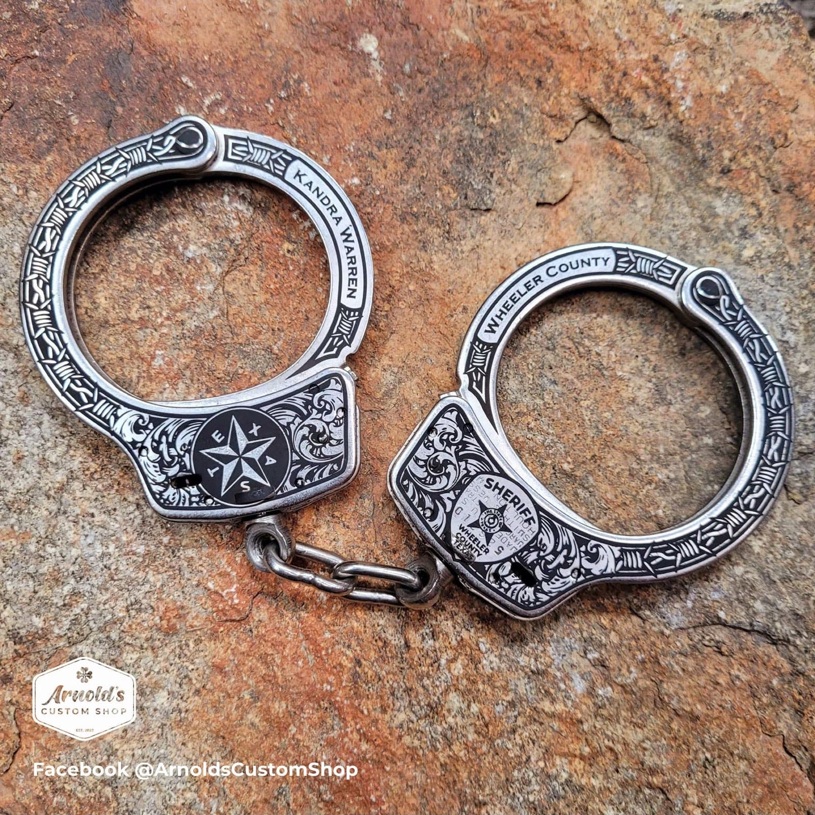 Barbed Wire engraving on a finished pair